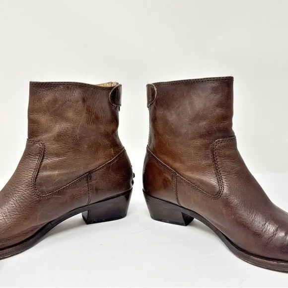 Vintage Frye Leather Pointed Toe Western Ankle Boots Brown size 6.5 - Picture 5 of 13